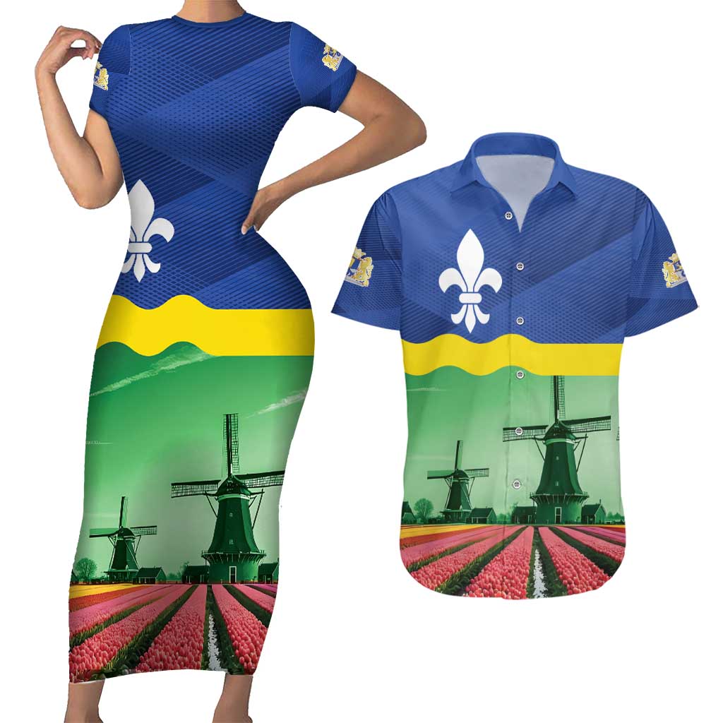 Netherlands Flevoland Province Couples Matching Short Sleeve Bodycon Dress and Hawaiian Shirt Flag Style