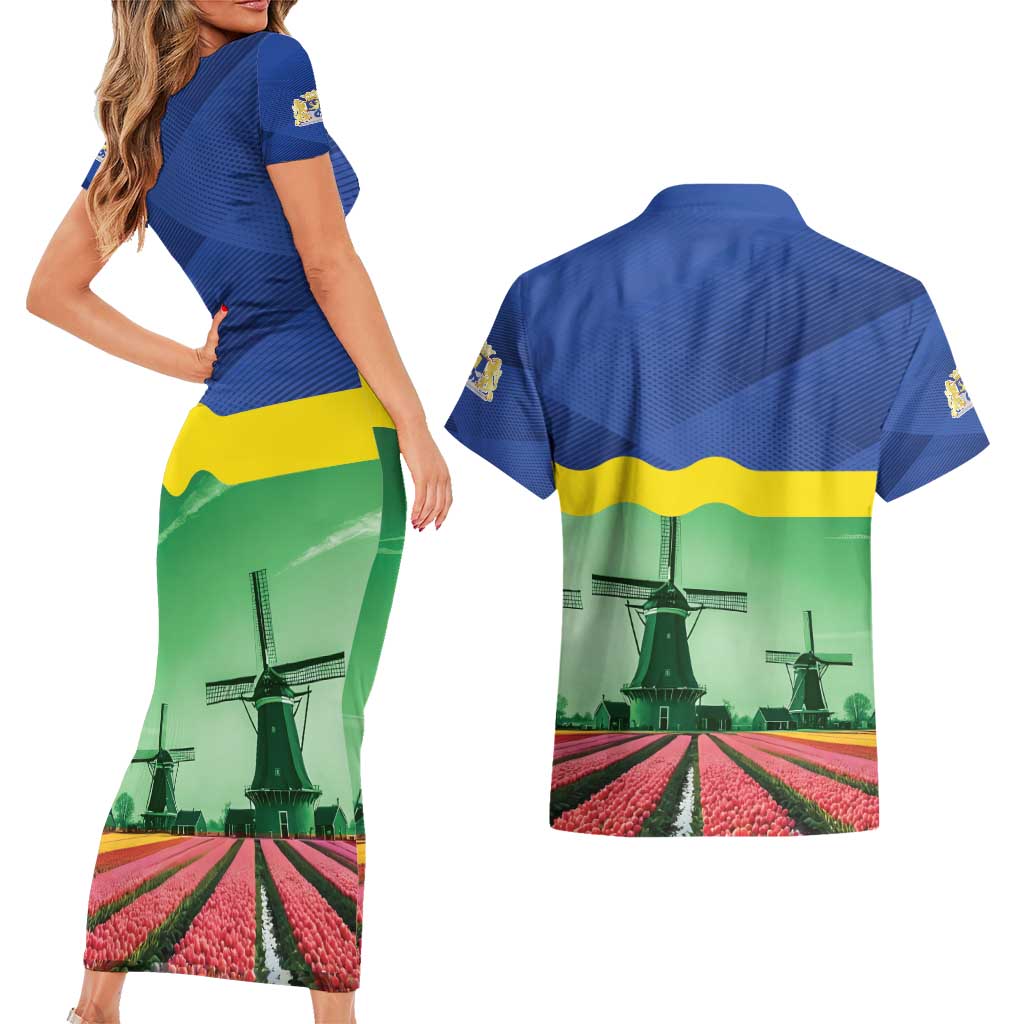 Netherlands Flevoland Province Couples Matching Short Sleeve Bodycon Dress and Hawaiian Shirt Flag Style