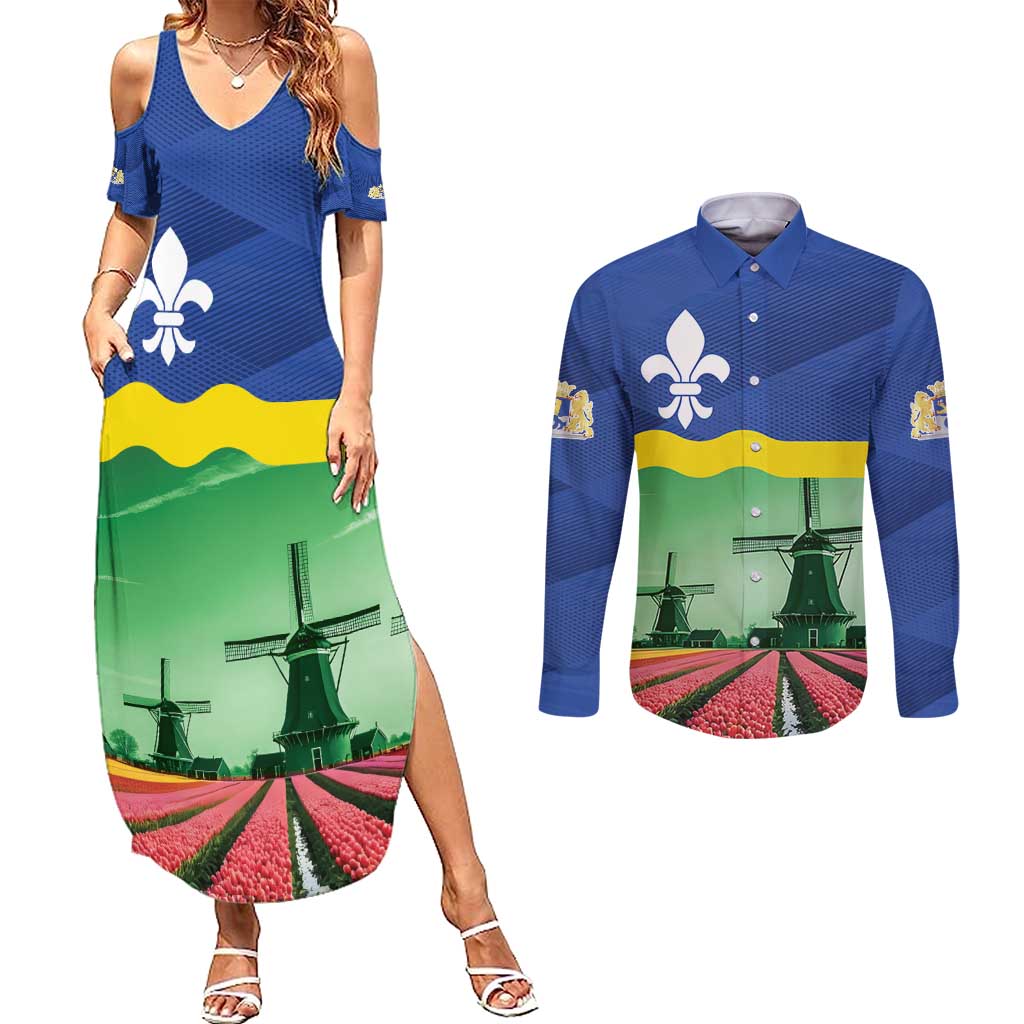 Netherlands Flevoland Province Couples Matching Summer Maxi Dress and Long Sleeve Button Shirt Flag Style