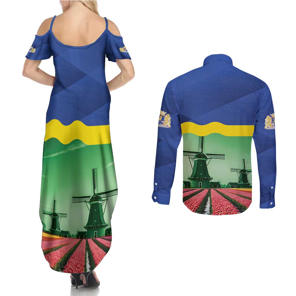 Netherlands Flevoland Province Couples Matching Summer Maxi Dress and Long Sleeve Button Shirt Flag Style