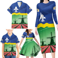 Netherlands Flevoland Province Family Matching Long Sleeve Bodycon Dress and Hawaiian Shirt Flag Style