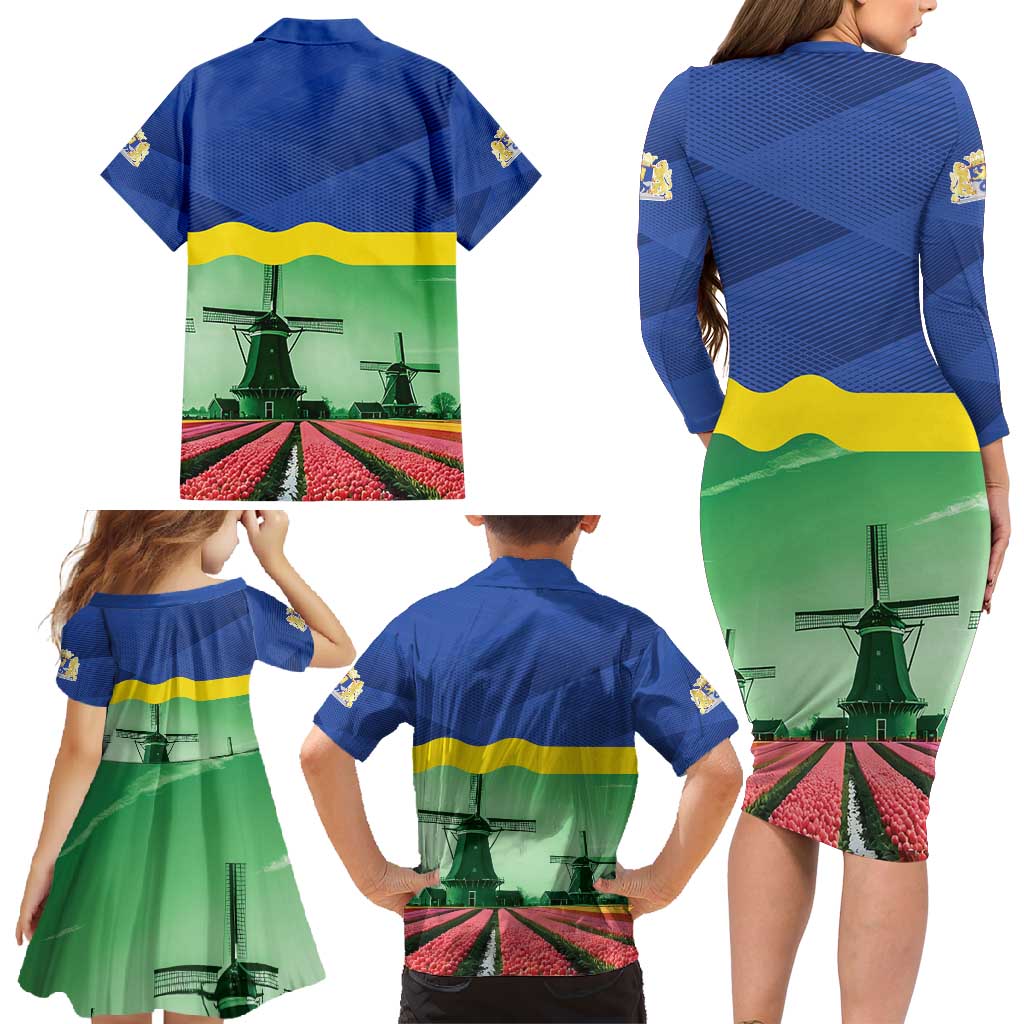 Netherlands Flevoland Province Family Matching Long Sleeve Bodycon Dress and Hawaiian Shirt Flag Style