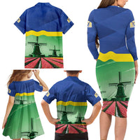 Netherlands Flevoland Province Family Matching Long Sleeve Bodycon Dress and Hawaiian Shirt Flag Style