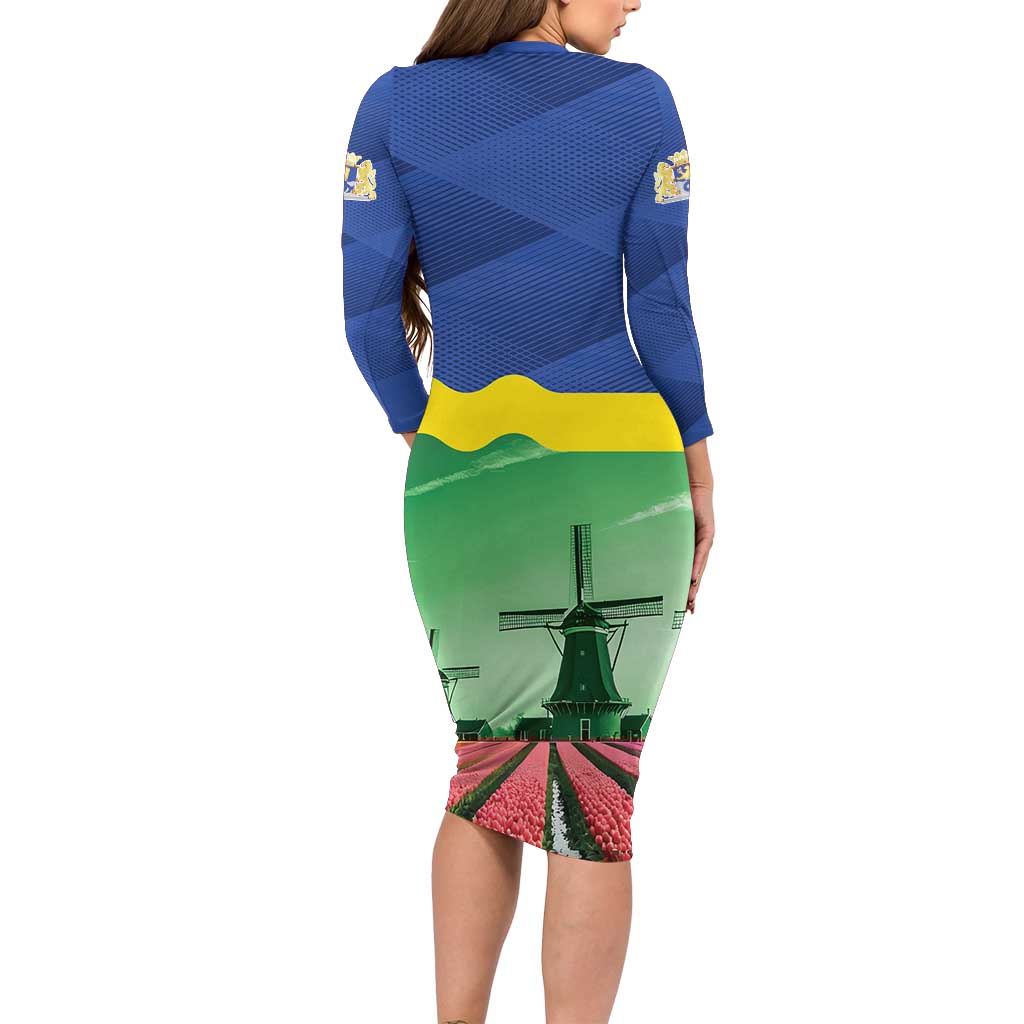 Netherlands Flevoland Province Family Matching Long Sleeve Bodycon Dress and Hawaiian Shirt Flag Style