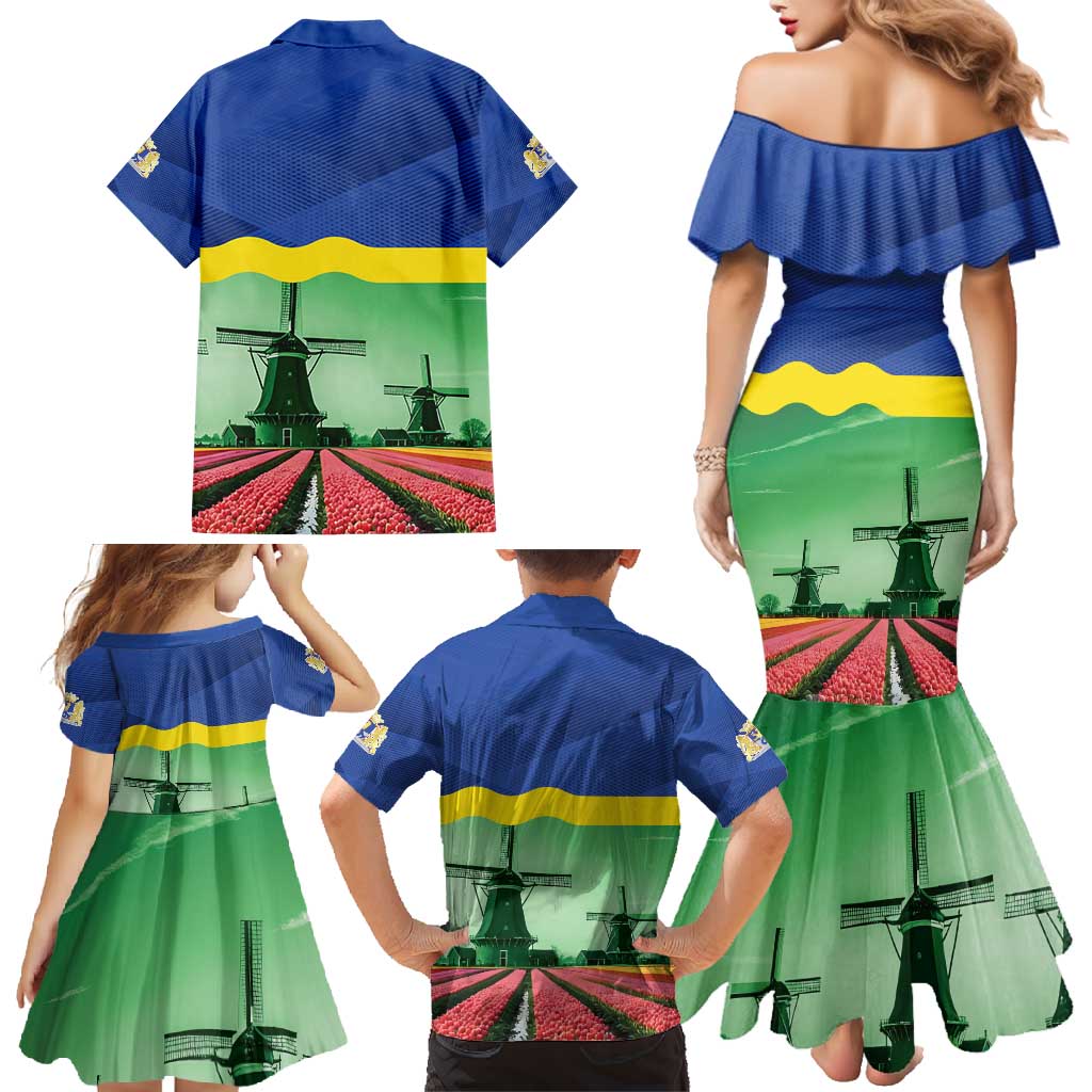 Netherlands Flevoland Province Family Matching Mermaid Dress and Hawaiian Shirt Flag Style