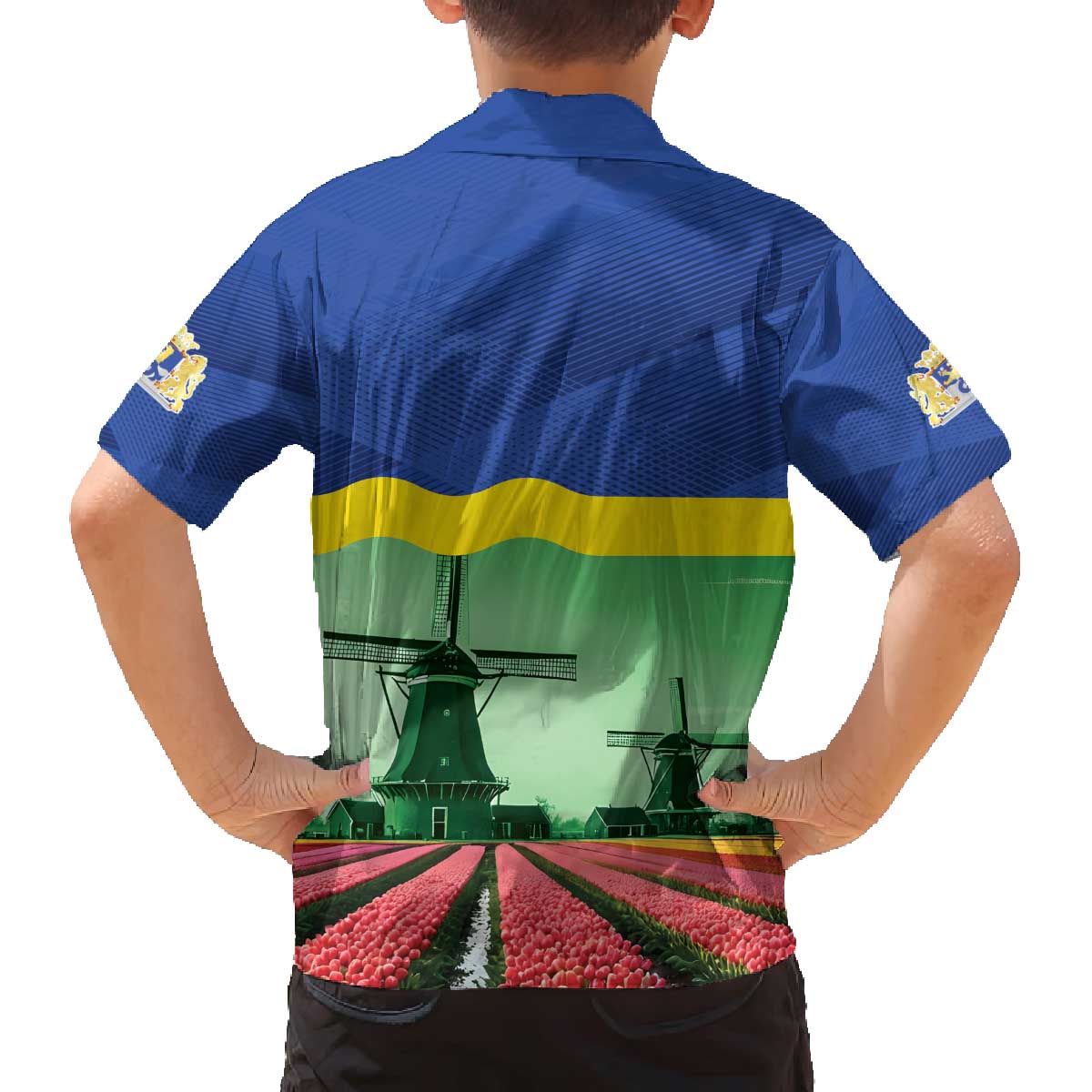 Netherlands Flevoland Province Family Matching Off The Shoulder Long Sleeve Dress and Hawaiian Shirt Flag Style