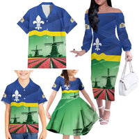 Netherlands Flevoland Province Family Matching Off The Shoulder Long Sleeve Dress and Hawaiian Shirt Flag Style