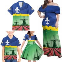 Netherlands Flevoland Province Family Matching Off Shoulder Maxi Dress and Hawaiian Shirt Flag Style