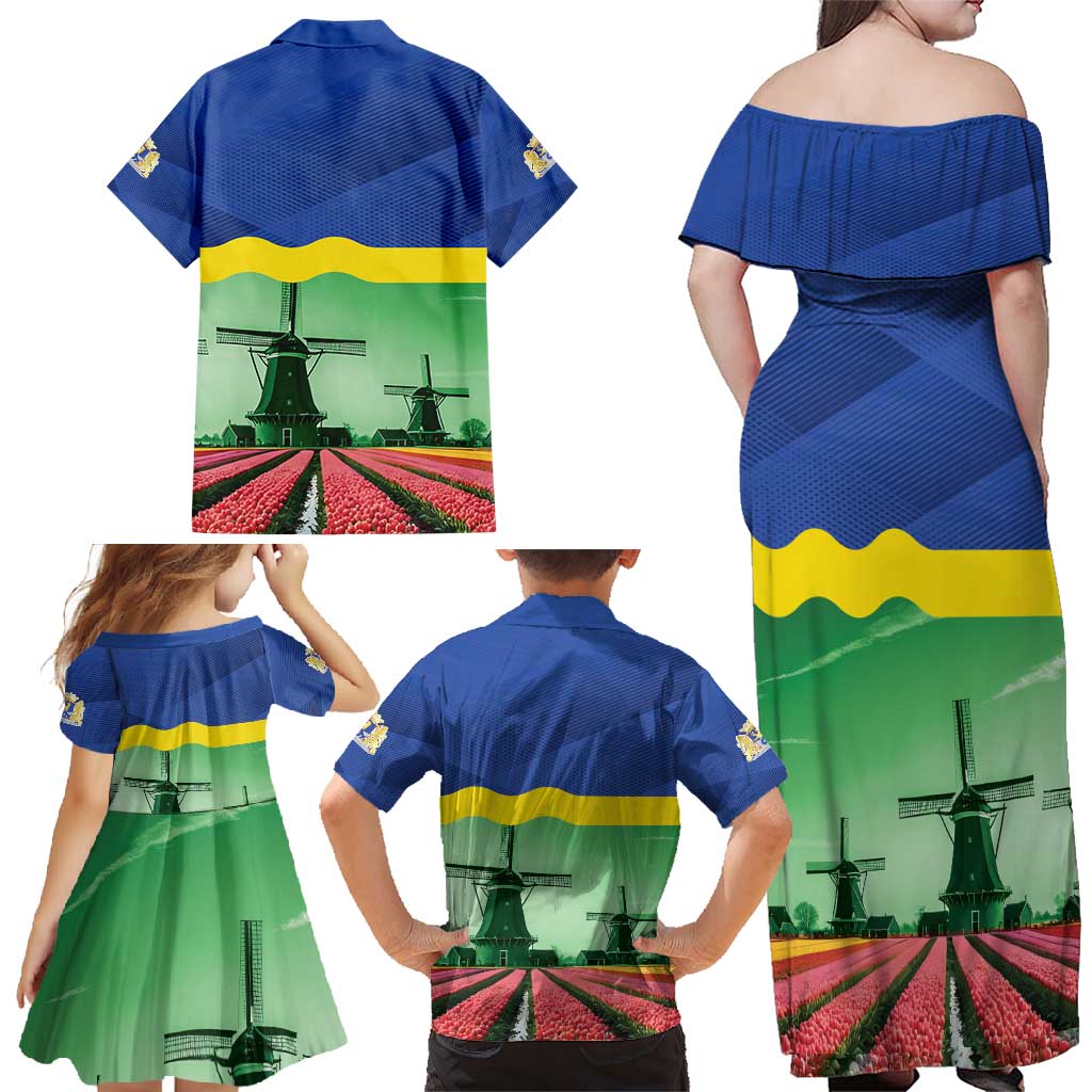 Netherlands Flevoland Province Family Matching Off Shoulder Maxi Dress and Hawaiian Shirt Flag Style