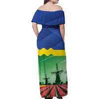 Netherlands Flevoland Province Family Matching Off Shoulder Maxi Dress and Hawaiian Shirt Flag Style
