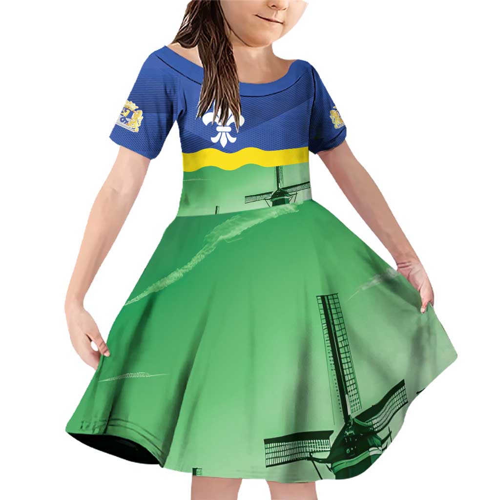 Netherlands Flevoland Province Family Matching Off Shoulder Short Dress and Hawaiian Shirt Flag Style