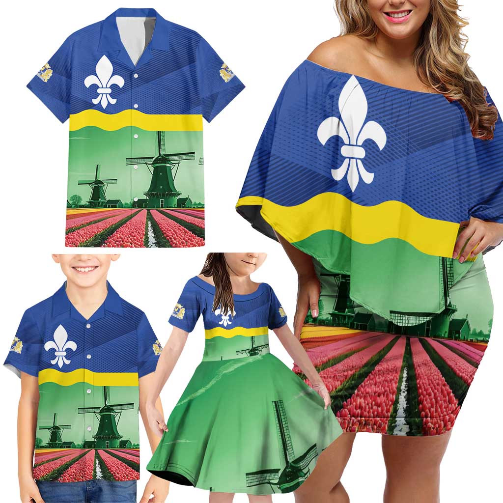 Netherlands Flevoland Province Family Matching Off Shoulder Short Dress and Hawaiian Shirt Flag Style