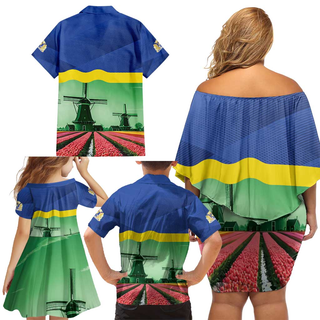 Netherlands Flevoland Province Family Matching Off Shoulder Short Dress and Hawaiian Shirt Flag Style
