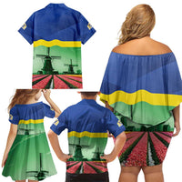 Netherlands Flevoland Province Family Matching Off Shoulder Short Dress and Hawaiian Shirt Flag Style