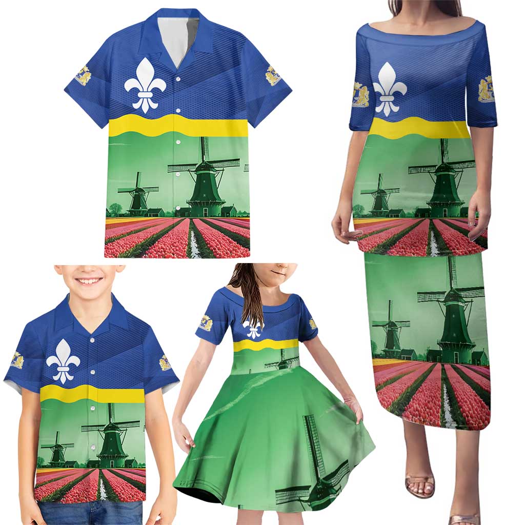 Netherlands Flevoland Province Family Matching Puletasi and Hawaiian Shirt Flag Style