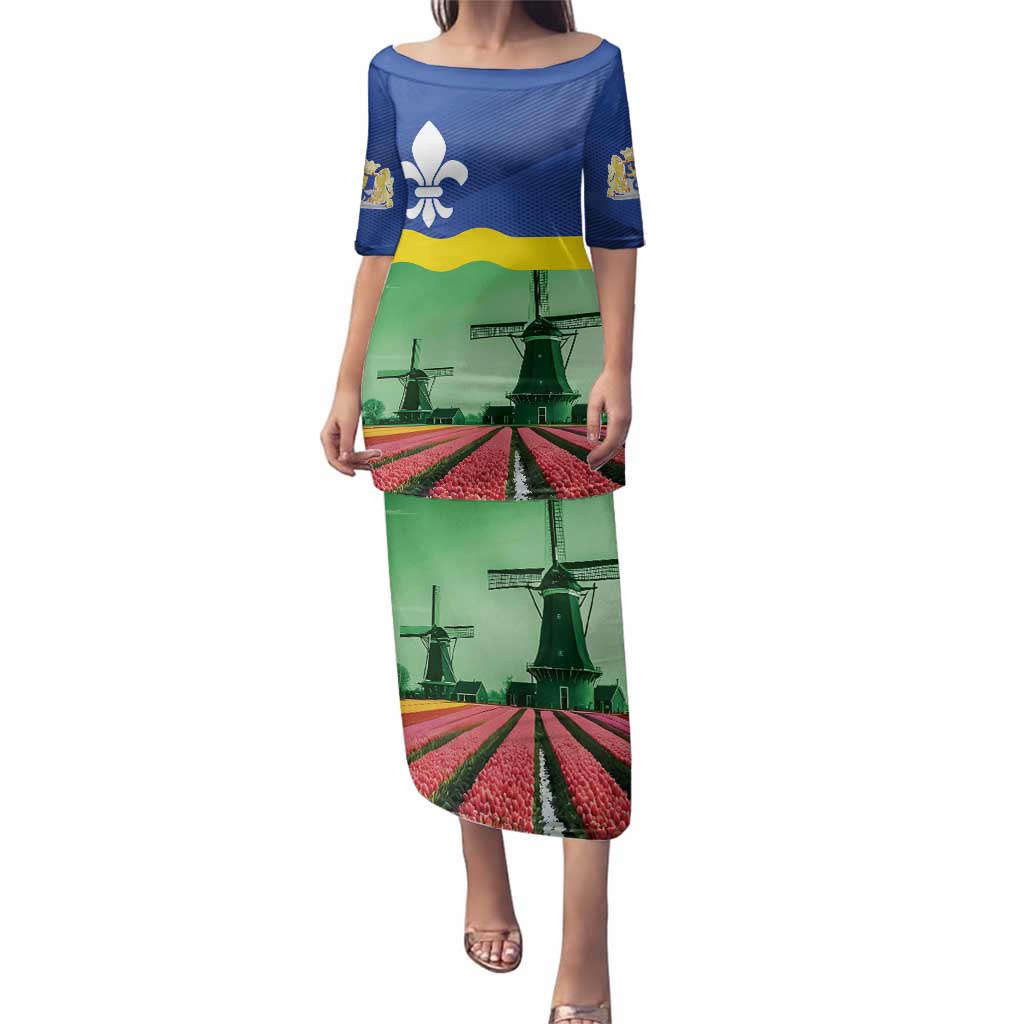 Netherlands Flevoland Province Family Matching Puletasi and Hawaiian Shirt Flag Style