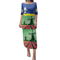 Netherlands Flevoland Province Family Matching Puletasi and Hawaiian Shirt Flag Style