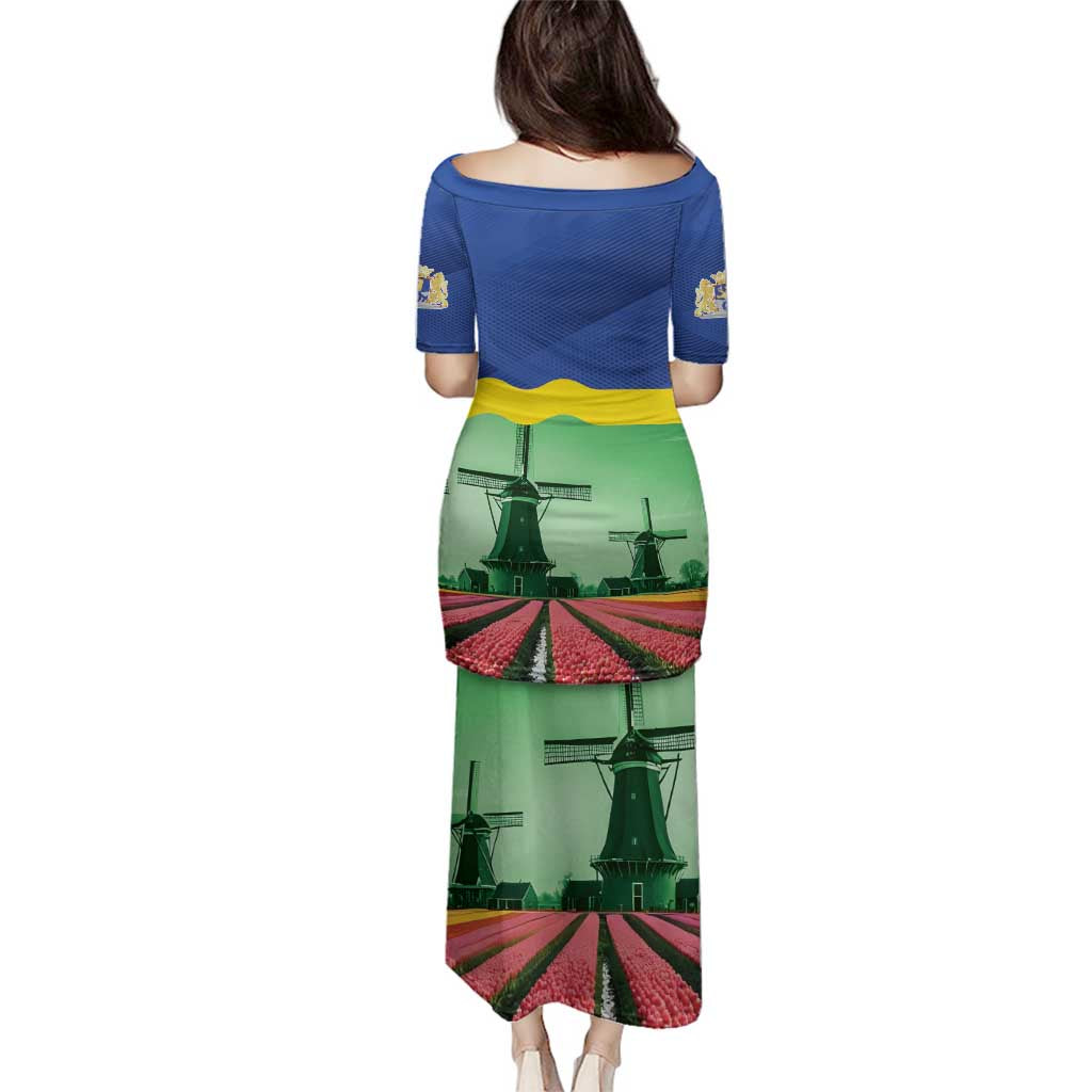 Netherlands Flevoland Province Family Matching Puletasi and Hawaiian Shirt Flag Style