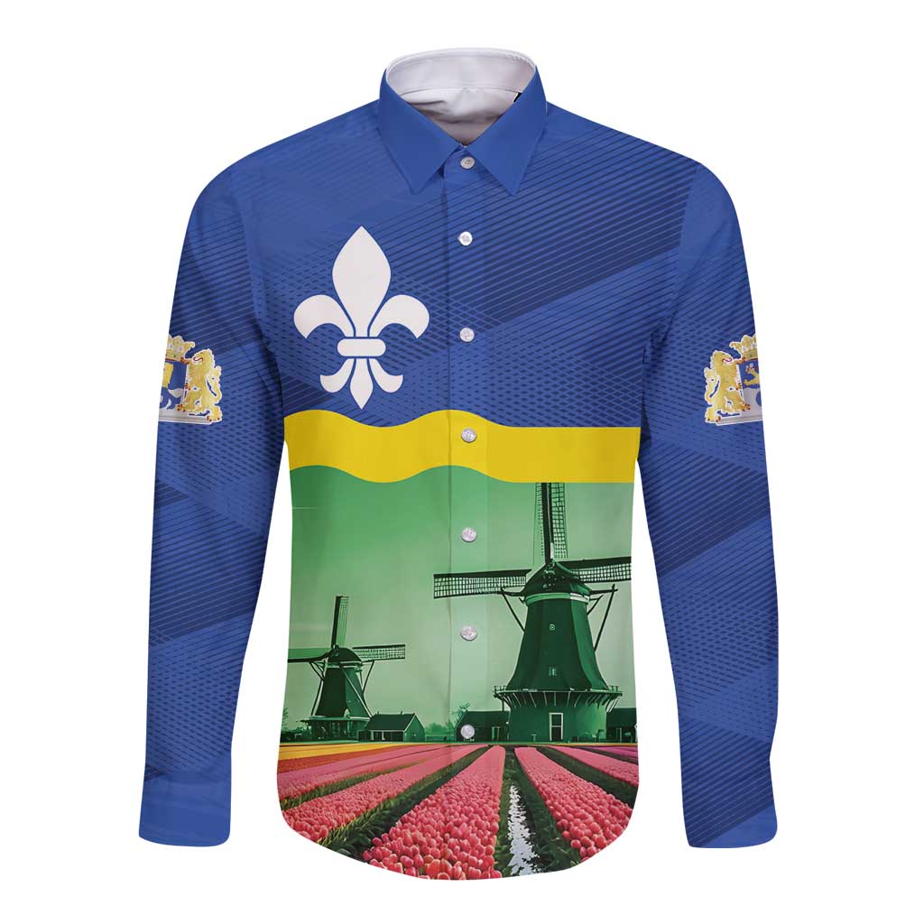Netherlands Flevoland Province Long Sleeve Button Shirt Flag Style