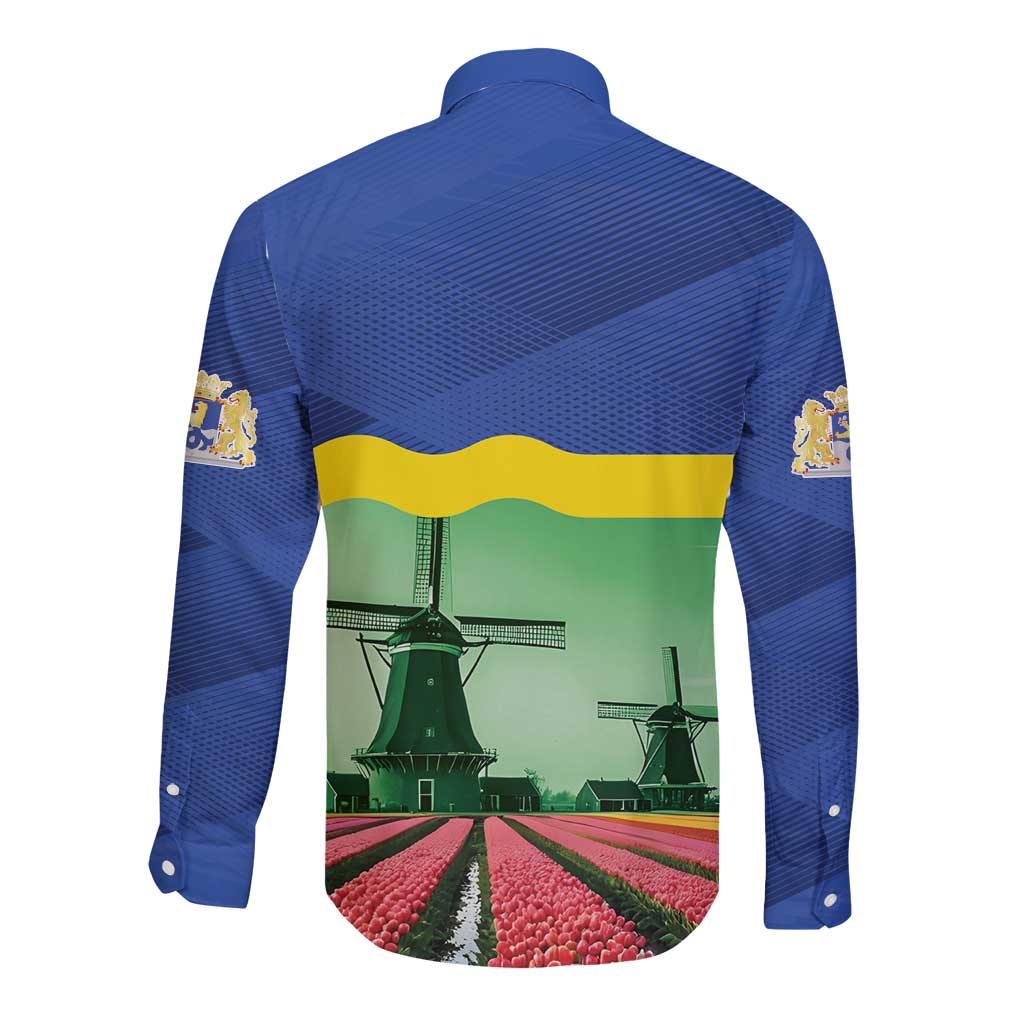 Netherlands Flevoland Province Long Sleeve Button Shirt Flag Style