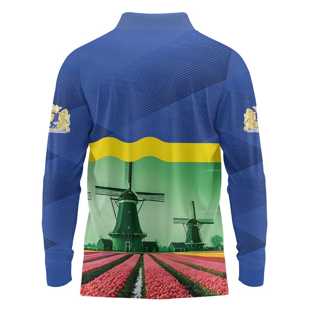 Netherlands Flevoland Province Long Sleeve Polo Shirt Flag Style