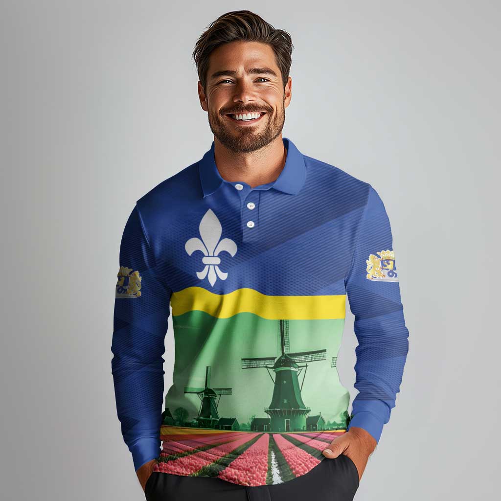 Netherlands Flevoland Province Long Sleeve Polo Shirt Flag Style