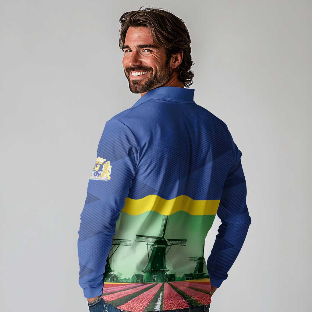 Netherlands Flevoland Province Long Sleeve Polo Shirt Flag Style