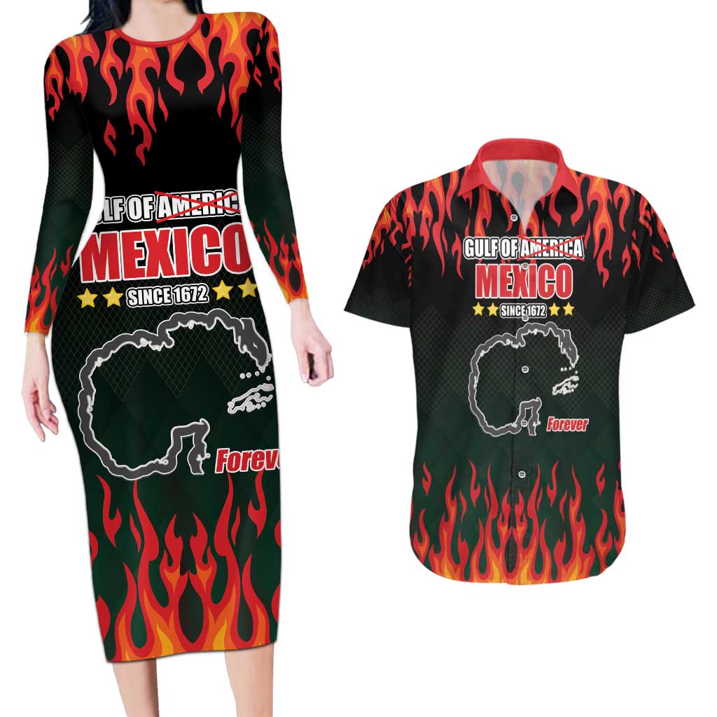 Gulf Of Mexico Since 1672 Couples Matching Long Sleeve Bodycon Dress and Hawaiian Shirt Golfo De Mexico and Forever