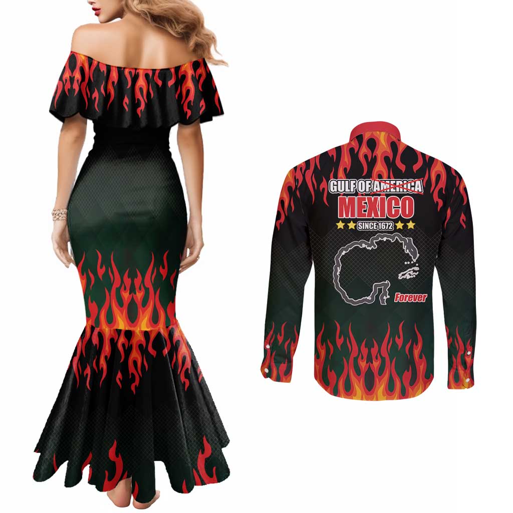 Gulf Of Mexico Since 1672 Couples Matching Mermaid Dress and Long Sleeve Button Shirt Golfo De Mexico and Forever