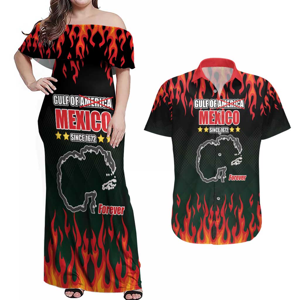Gulf Of Mexico Since 1672 Couples Matching Off Shoulder Maxi Dress and Hawaiian Shirt Golfo De Mexico and Forever