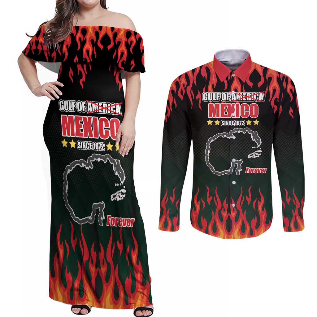Gulf Of Mexico Since 1672 Couples Matching Off Shoulder Maxi Dress and Long Sleeve Button Shirt Golfo De Mexico and Forever