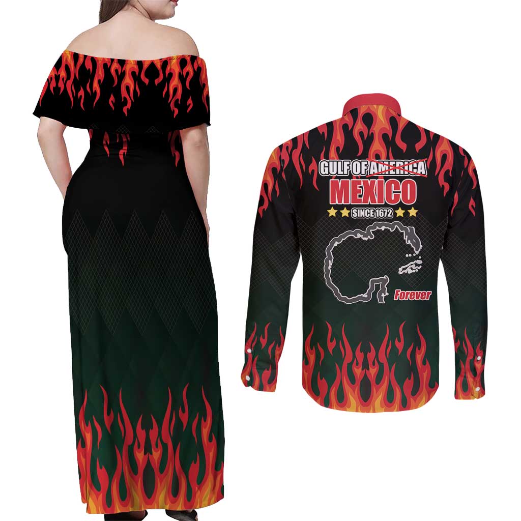 Gulf Of Mexico Since 1672 Couples Matching Off Shoulder Maxi Dress and Long Sleeve Button Shirt Golfo De Mexico and Forever