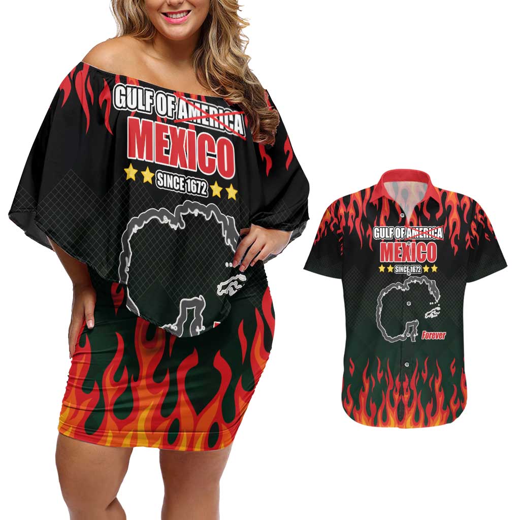 Gulf Of Mexico Since 1672 Couples Matching Off Shoulder Short Dress and Hawaiian Shirt Golfo De Mexico and Forever