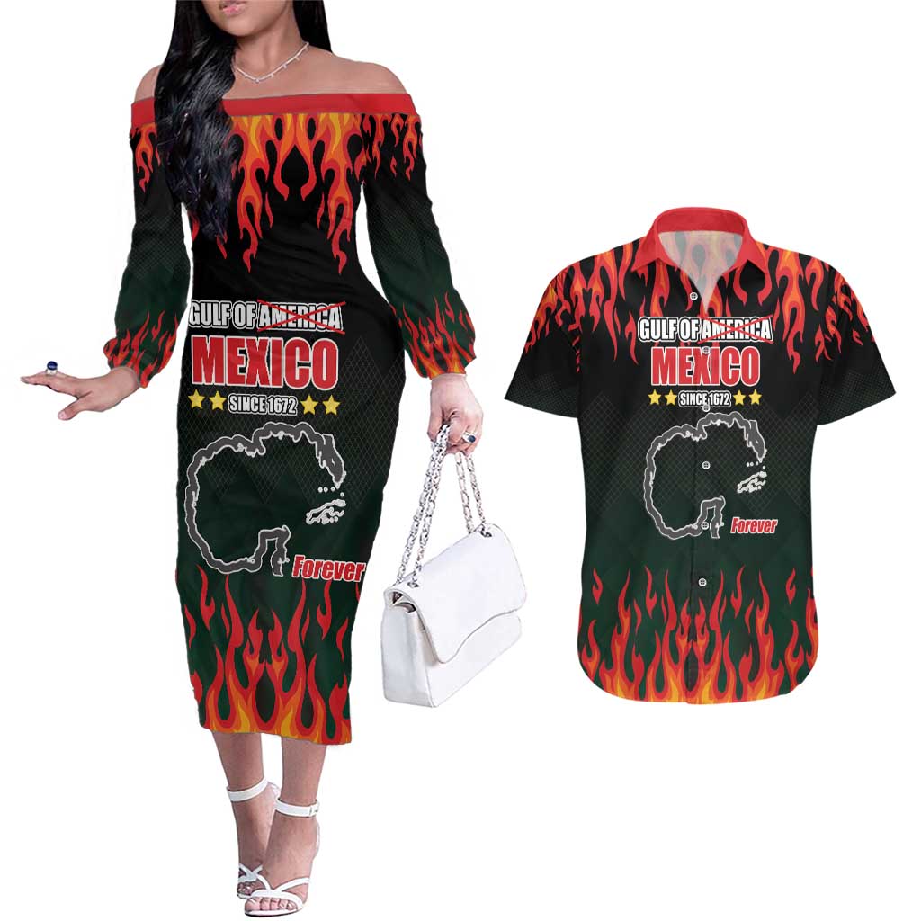 Gulf Of Mexico Since 1672 Couples Matching Off The Shoulder Long Sleeve Dress and Hawaiian Shirt Golfo De Mexico and Forever