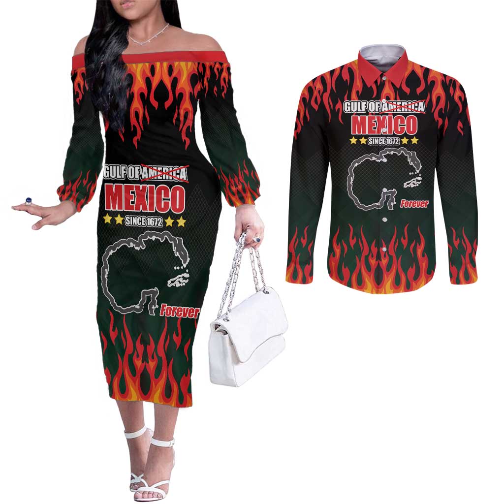 Gulf Of Mexico Since 1672 Couples Matching Off The Shoulder Long Sleeve Dress and Long Sleeve Button Shirt Golfo De Mexico and Forever