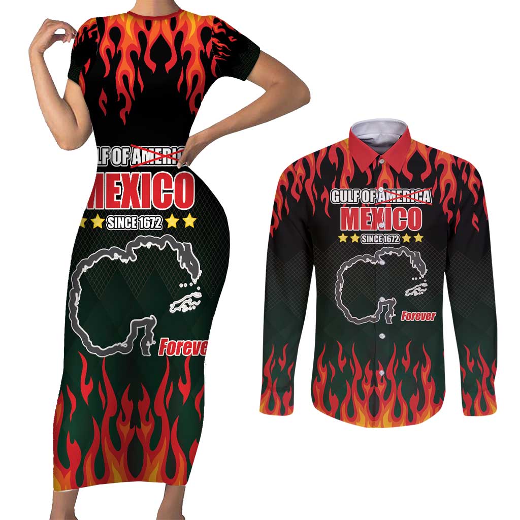 Gulf Of Mexico Since 1672 Couples Matching Short Sleeve Bodycon Dress and Long Sleeve Button Shirt Golfo De Mexico and Forever