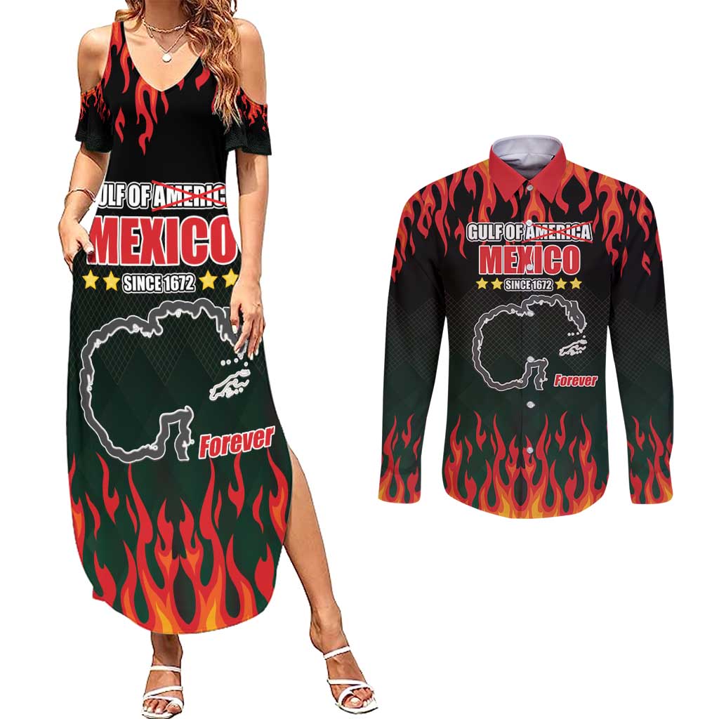 Gulf Of Mexico Since 1672 Couples Matching Summer Maxi Dress and Long Sleeve Button Shirt Golfo De Mexico and Forever