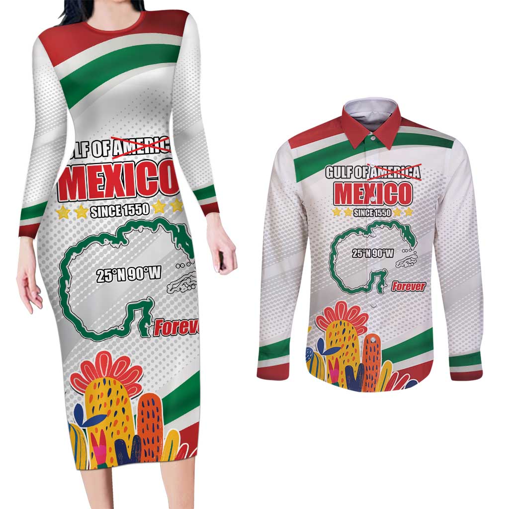 Gulf Of Mexico Since 1550 Couples Matching Long Sleeve Bodycon Dress and Long Sleeve Button Shirt Golfo De Mexico Forever