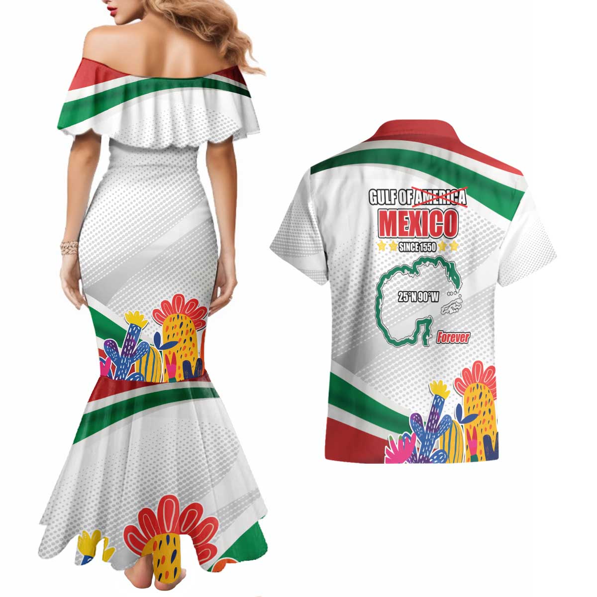 Gulf Of Mexico Since 1550 Couples Matching Mermaid Dress and Hawaiian Shirt Golfo De Mexico Forever