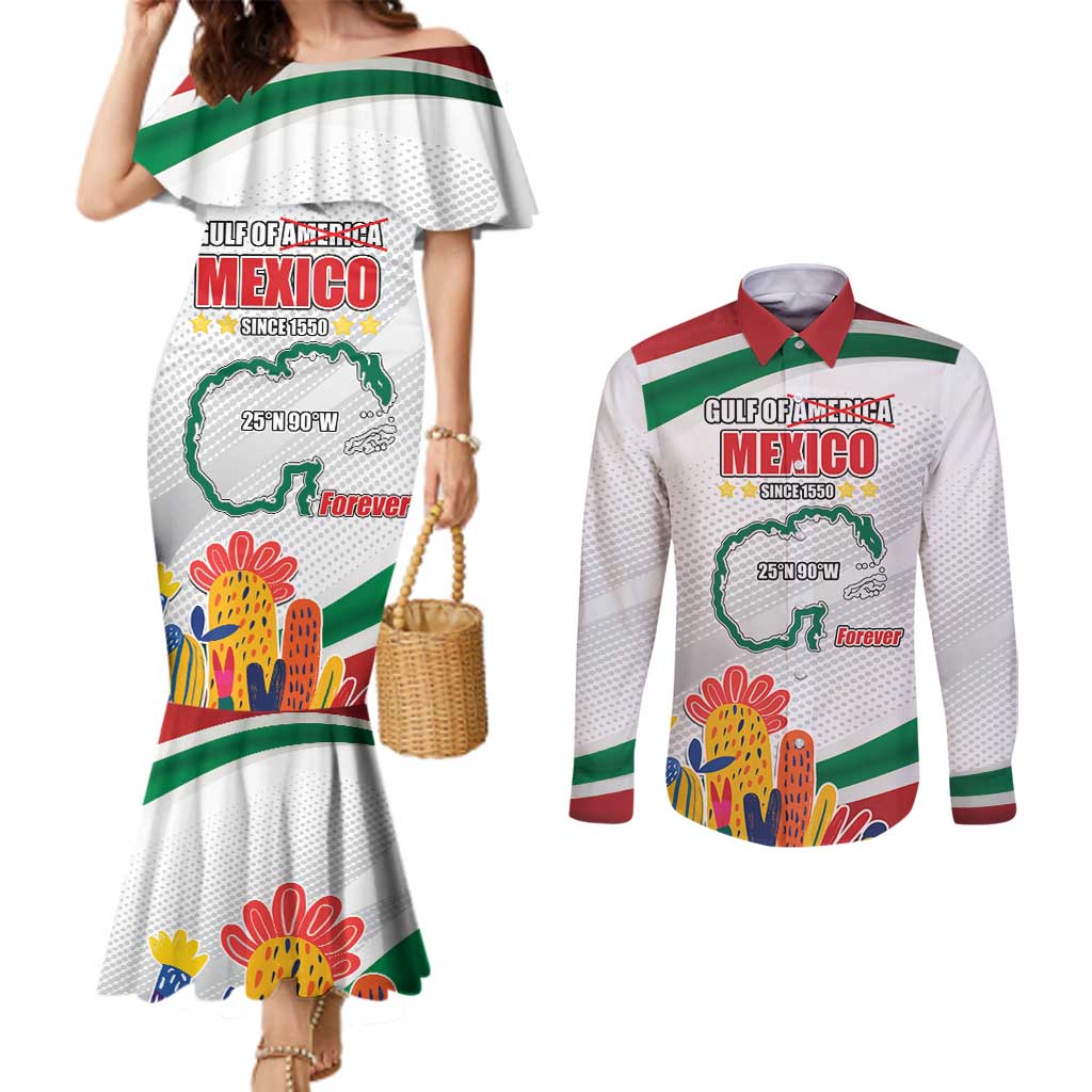 Gulf Of Mexico Since 1550 Couples Matching Mermaid Dress and Long Sleeve Button Shirt Golfo De Mexico Forever
