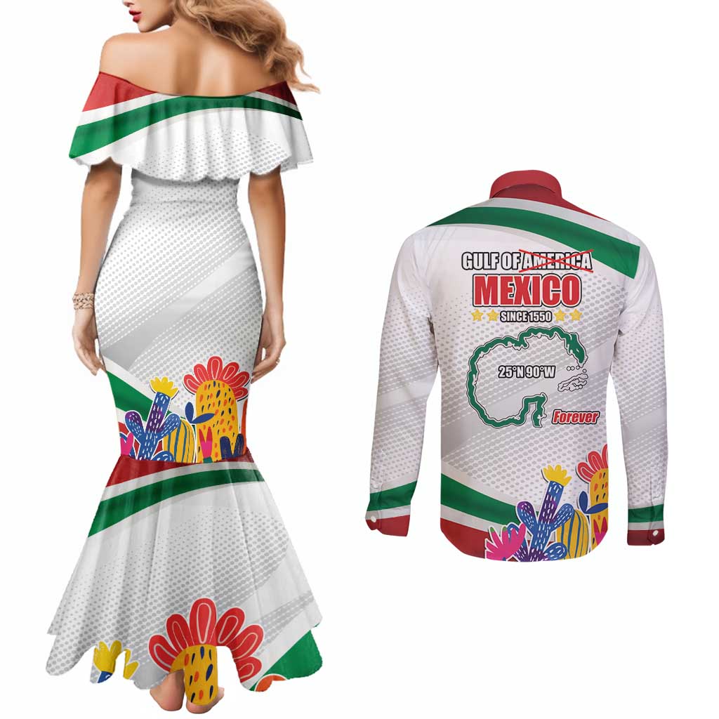 Gulf Of Mexico Since 1550 Couples Matching Mermaid Dress and Long Sleeve Button Shirt Golfo De Mexico Forever