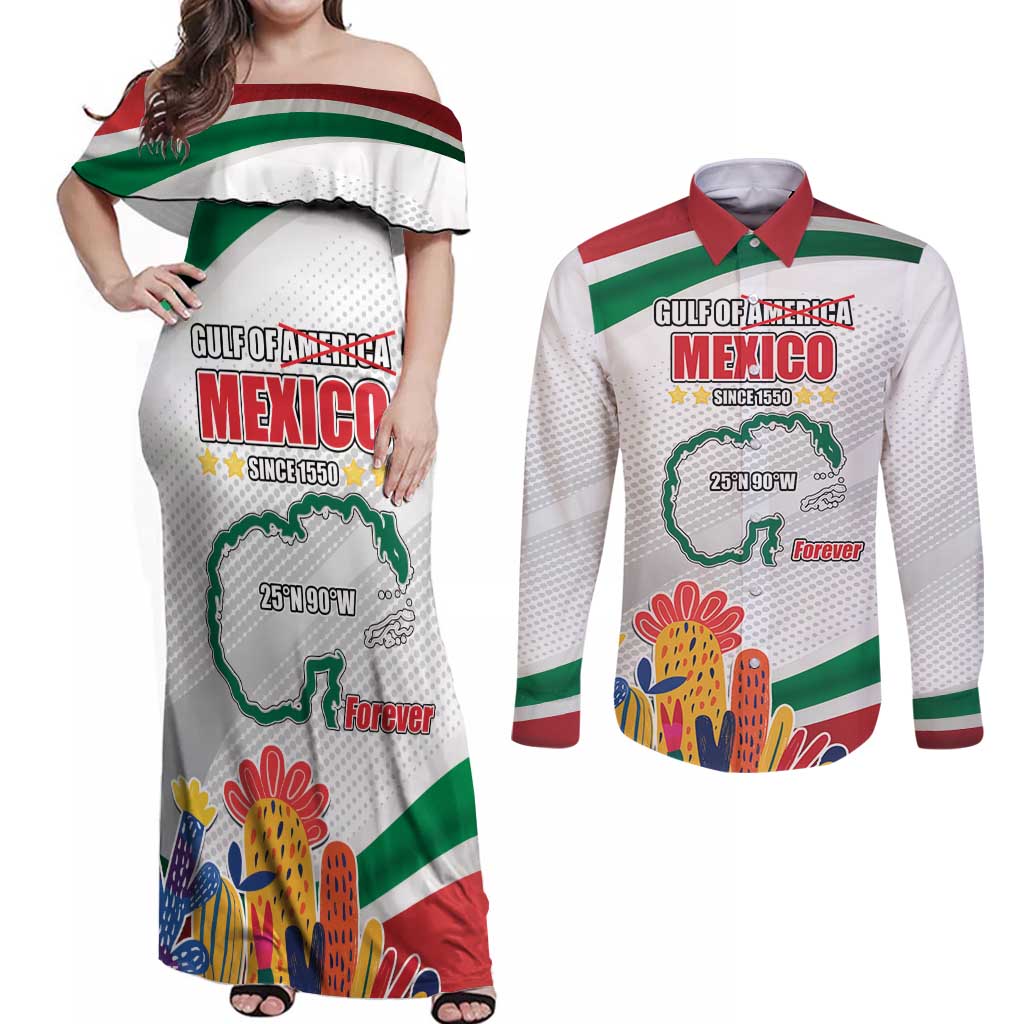 Gulf Of Mexico Since 1550 Couples Matching Off Shoulder Maxi Dress and Long Sleeve Button Shirt Golfo De Mexico Forever