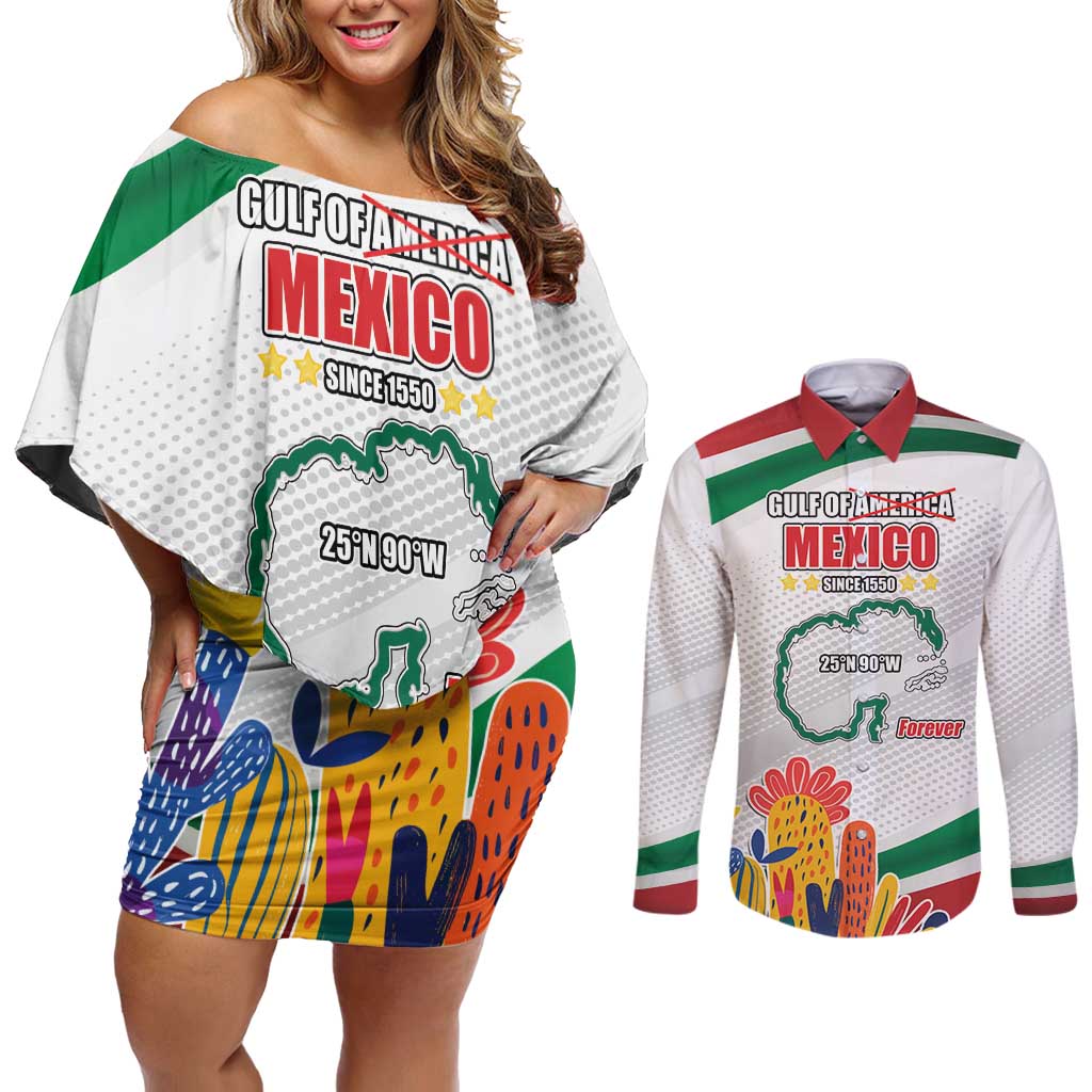 Gulf Of Mexico Since 1550 Couples Matching Off Shoulder Short Dress and Long Sleeve Button Shirt Golfo De Mexico Forever