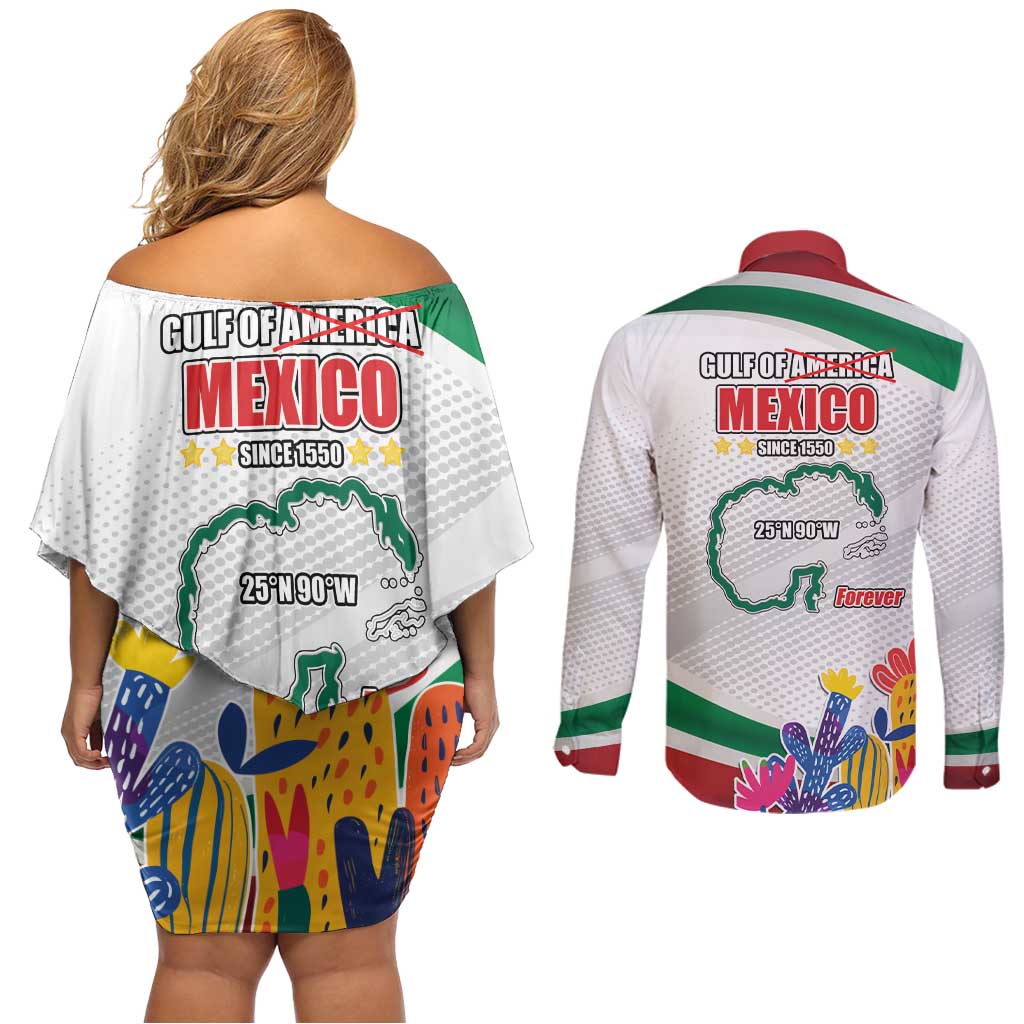 Gulf Of Mexico Since 1550 Couples Matching Off Shoulder Short Dress and Long Sleeve Button Shirt Golfo De Mexico Forever