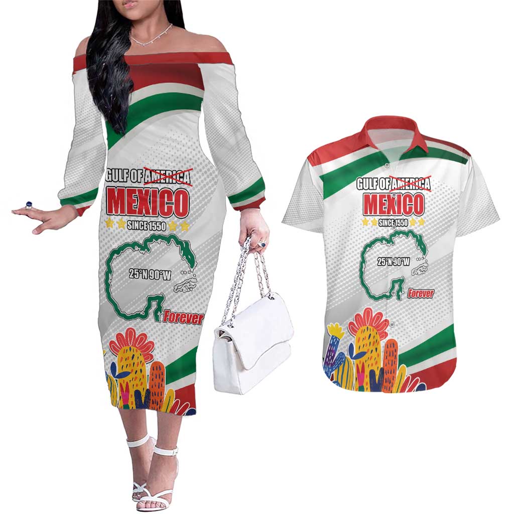 Gulf Of Mexico Since 1550 Couples Matching Off The Shoulder Long Sleeve Dress and Hawaiian Shirt Golfo De Mexico Forever