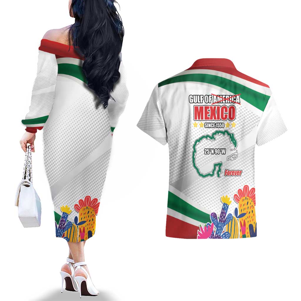 Gulf Of Mexico Since 1550 Couples Matching Off The Shoulder Long Sleeve Dress and Hawaiian Shirt Golfo De Mexico Forever