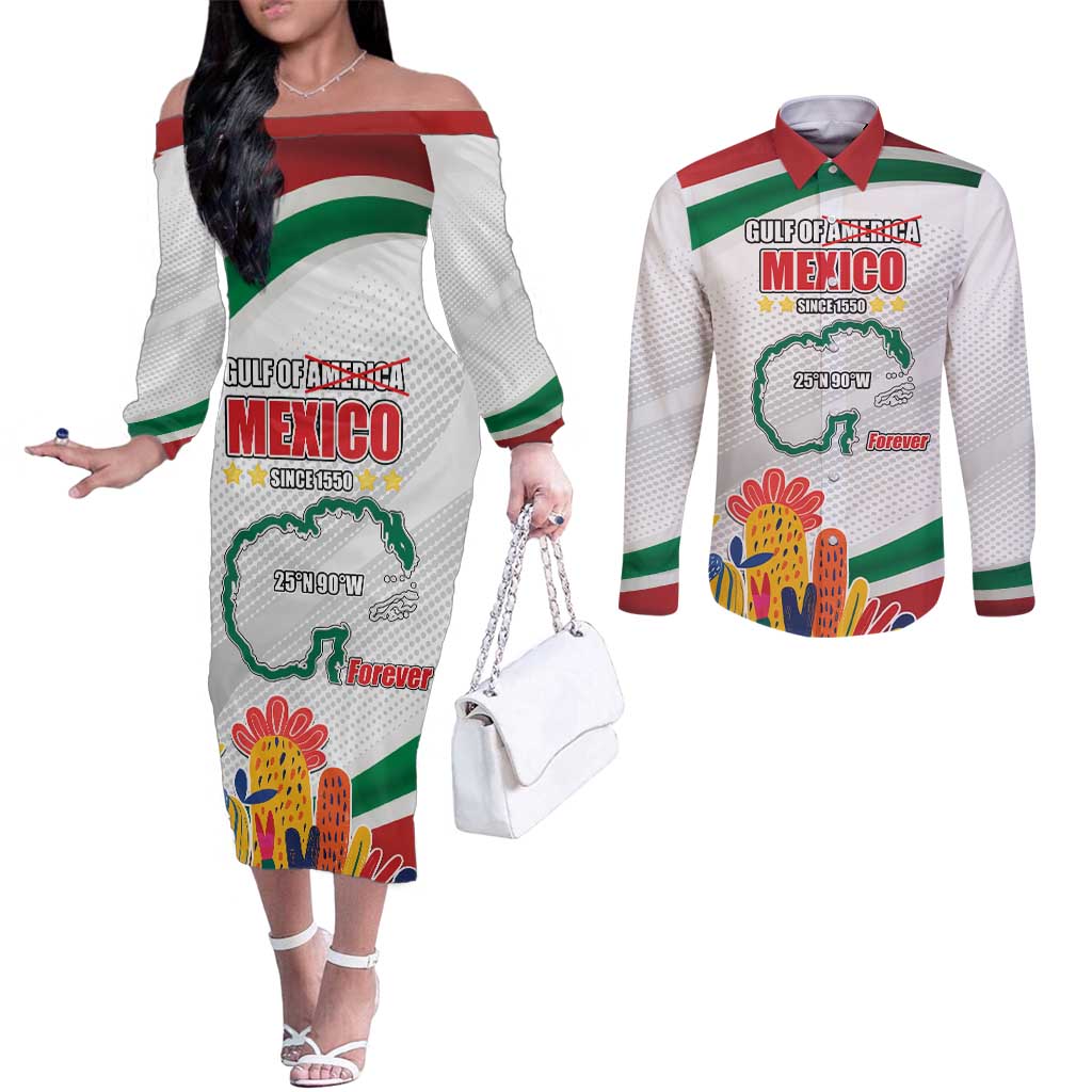 Gulf Of Mexico Since 1550 Couples Matching Off The Shoulder Long Sleeve Dress and Long Sleeve Button Shirt Golfo De Mexico Forever