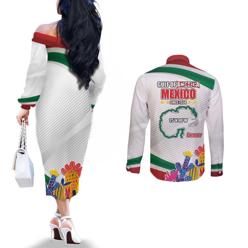 Gulf Of Mexico Since 1550 Couples Matching Off The Shoulder Long Sleeve Dress and Long Sleeve Button Shirt Golfo De Mexico Forever