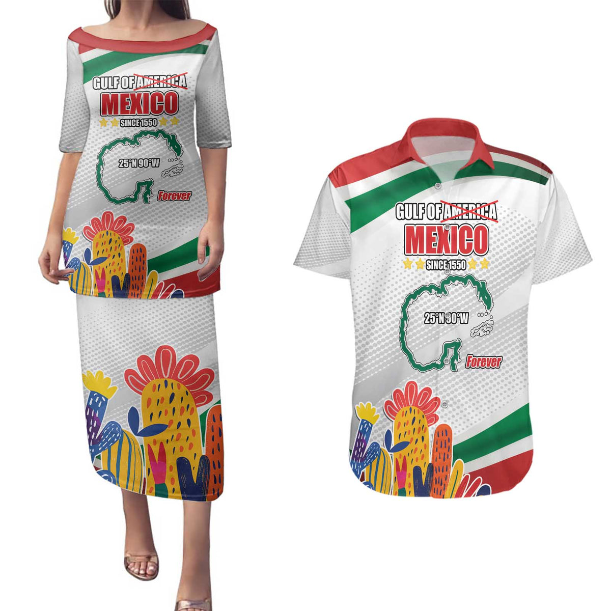 Gulf Of Mexico Since 1550 Couples Matching Puletasi and Hawaiian Shirt Golfo De Mexico Forever