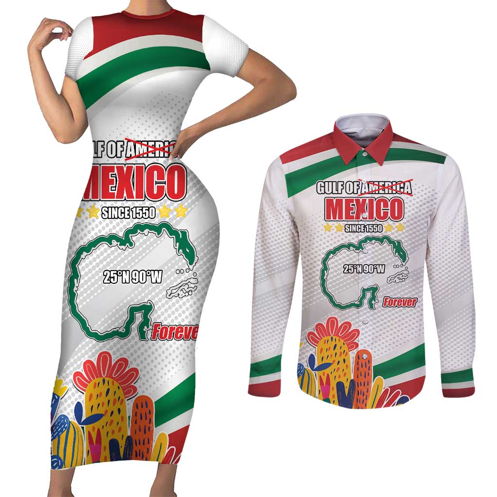 Gulf Of Mexico Since 1550 Couples Matching Short Sleeve Bodycon Dress and Long Sleeve Button Shirt Golfo De Mexico Forever